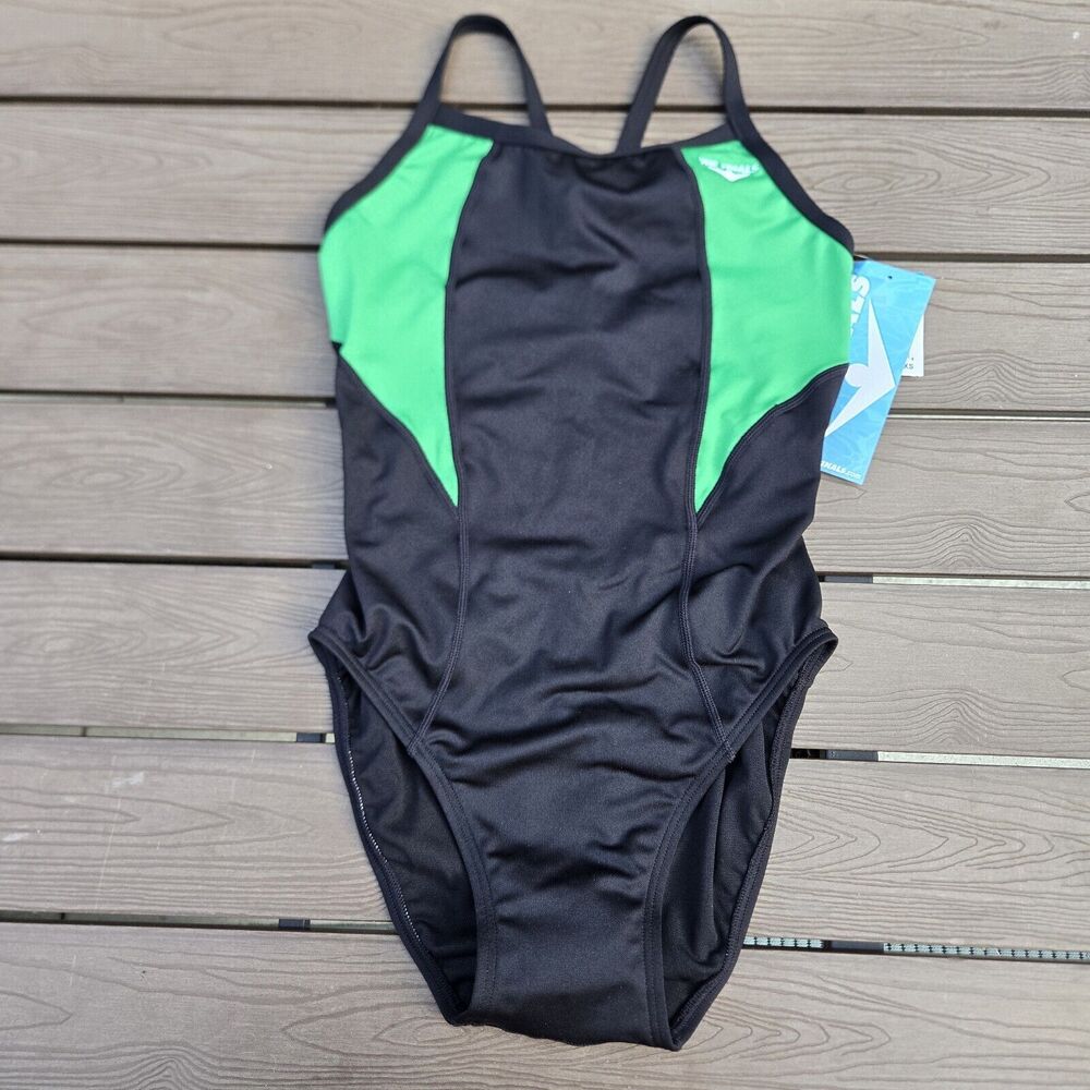 The Finals Women's Black/Blue Butterfly Back 1 Pc Swimsuit - Size 30XXS